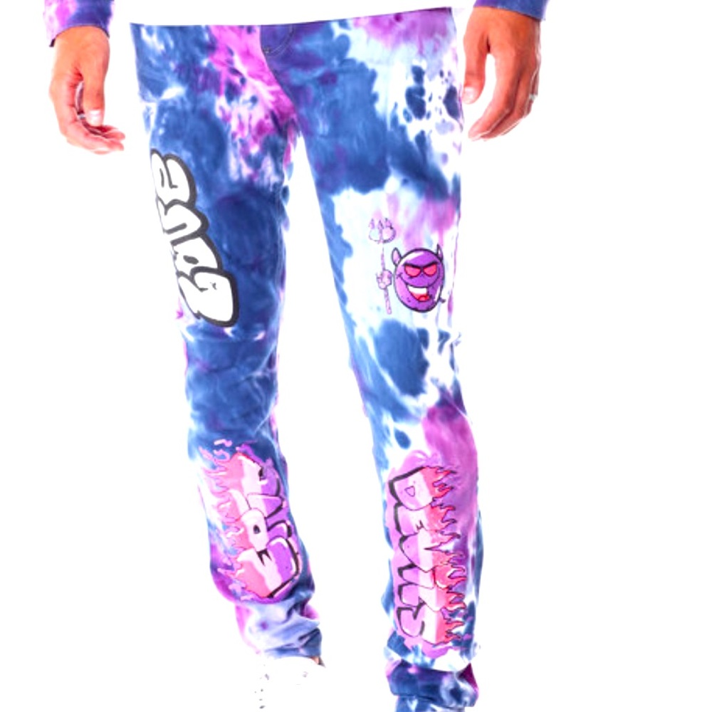 NWT!!! Mens epic love tie dye skinny jeans w/ graffiti print; sz 32W